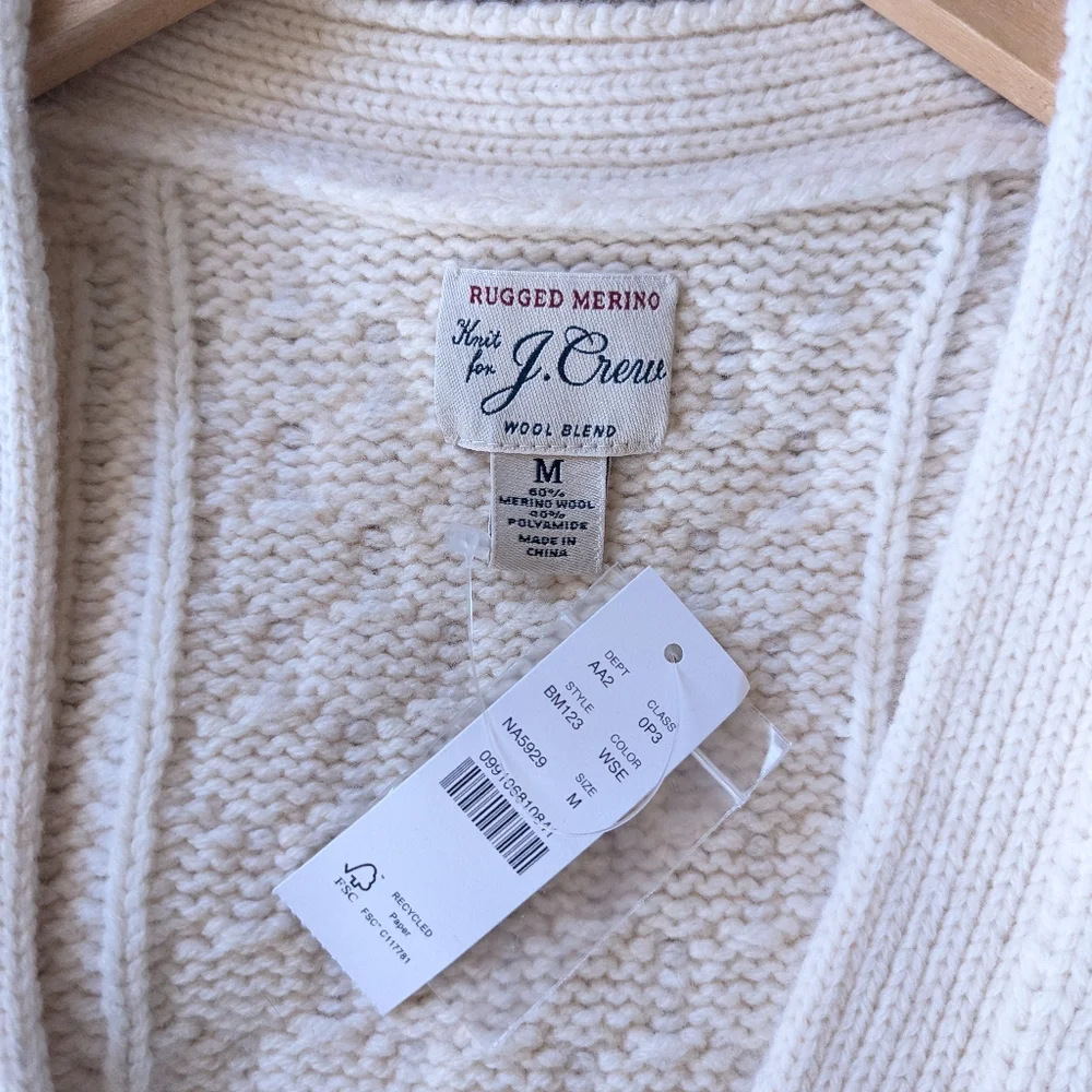 J.Crew | Rugged | Merino Wool-Blend Cream Cable-Knit Sweater Vest